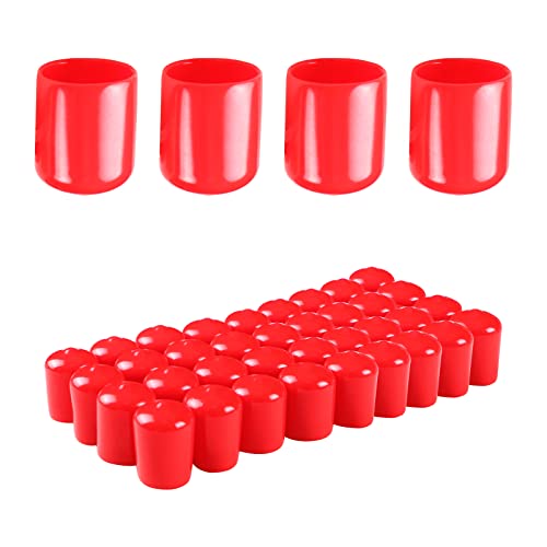Image of Rubber Round End Cap Cover 0.51 Inch (13mm) Screw Thread Protectors PVC Flexible Tubing Pipe Protective Bolt Screw Thread Protector Safety Cover | for Pipe Post Tubing Rod Cover 50 Pcs (Red)