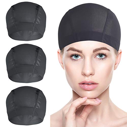 3 PACK Wig Caps for Wig Making - Stretchable Dome Mesh Wig Caps for Women Lace Front Wig?Black?