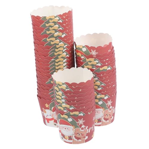 FUNNETOYU 50 Piezas Unidades Envoltorios para Cupcakes de Navidad Papel Resistente para Hornear Muffins Decorativos Fiesta Suministros Festivos