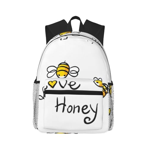 Mochila para laptop EdWal Bee Love negra de 15.7 pulgadas con estampado de miel