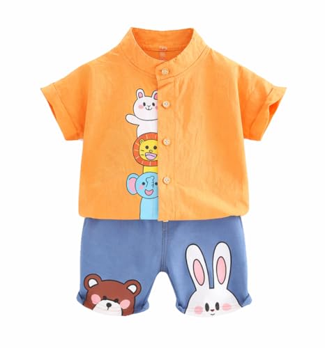 Image of Bold N Elegant Boys Cartoon Cotton Shirt Denim Shorts Set
