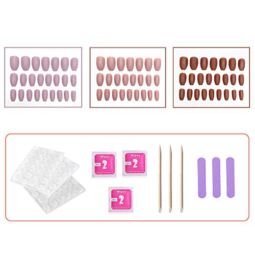 72PCS Salon Fake Nails Full Cover Matte Coffin Nails Acrylic Nails Art Tips Sets for Women, Three Colors