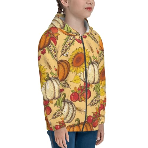 Pumpkin And Sunflower Kids Pullover Hoodies Boys Zip Up Sweatshirts Girls Athletic Clothes with Pocket4