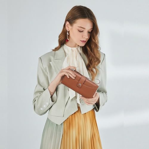 Image of Womens Wallet Bifold Long Card Holder Vegan Leather with Zipper Pocket