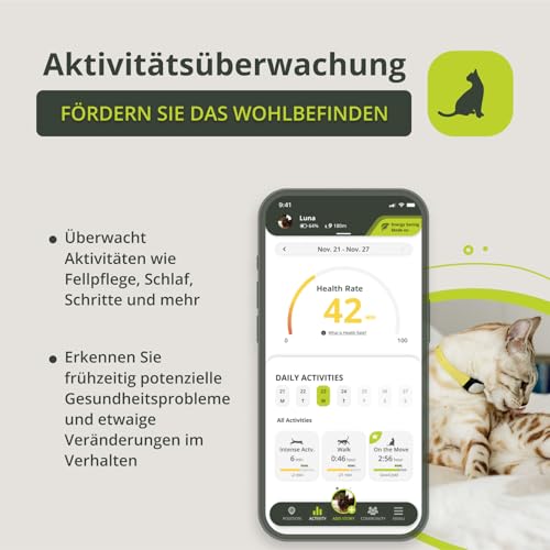 Kippy GPS-Halsband für Katzen, Kippy Cat Color, GPS-Tracker für Gesundheit und Aktivität, Katzenhalsband mit Sofortwarnung, mit virtuellen Grenzen