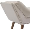 Kmax Upholstered Bedroom Bench with Arms, Button Tufted Velvet Fabric Vanity Bench with Nailhead Trim & Rubber Wood Legs, Cream
