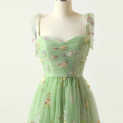 Image of Women's Tie Strap Tulle Prom Dresses Sweetheart Flower Embroidery Dress Short Formal Party Mini Homecoming Dresses