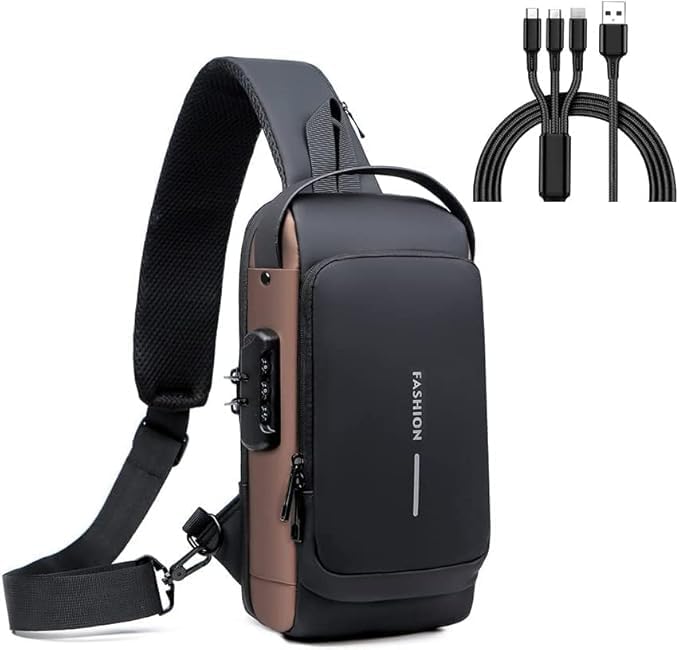 BRIGATTESWaterproof Polyester Slim Unisex Crossbody Sling Bag Chest Backpack Men's Shoulder Bag, Leisure Travel Handbag, Hard Shell Anti-Theft Chest Bag for Men