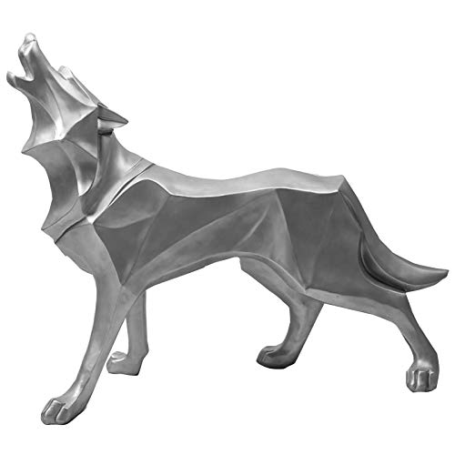 Sculpture loup géométrique en résine noire, objet de décoration premium