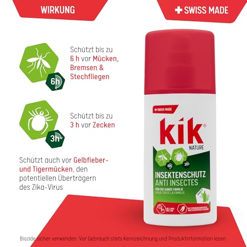 kik NATURE Insektenschutz mit Zitroneneukalyptus 100 ml - Schutz vor Mücken und Zecken, der Mückenschutz ist hautfreundlich und alkoholfrei, Swiss Made