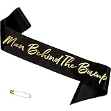 'Man Behind The Bump' Baby Shower Sash for Daddy to Be，Black Gold Lettering Sash Baby Shower Party Decorations Supplies New Father Gender Reveal Gifts