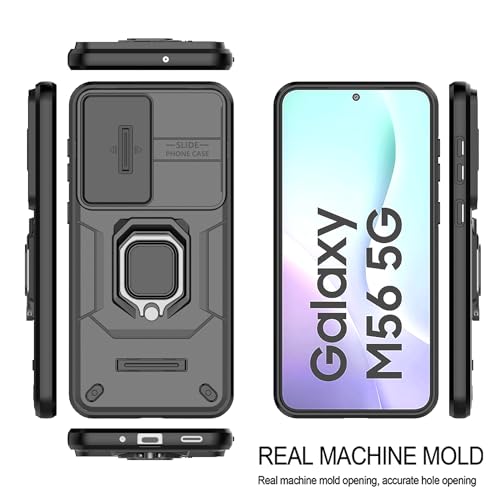 Image of Heavy Duty Armor Back Case Cover for Samsung Galaxy M56 5G - Magnetic Kickstand Ring with Camera Shutter Protection, Rugged Bumper Hard Back Cover for Samsung M56 5G (PC & TPU|Black)