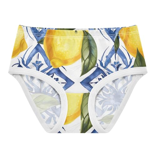 Kids Underwear, Sicilian Lemon White Blue Toddler Panties, Girls Underwear Cotton, 2T–8 Years