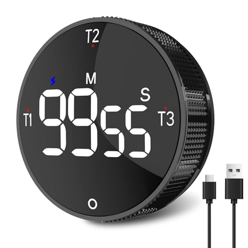 Digitaler Küchentimer,3 Kanäle,Countup/Down-Timer,Eieruhr magnetisch,LED Display, Lautem Alarm und Type-C Ladung –für Küche, Backen, Fitness, Büro, Yoga, Haushalt