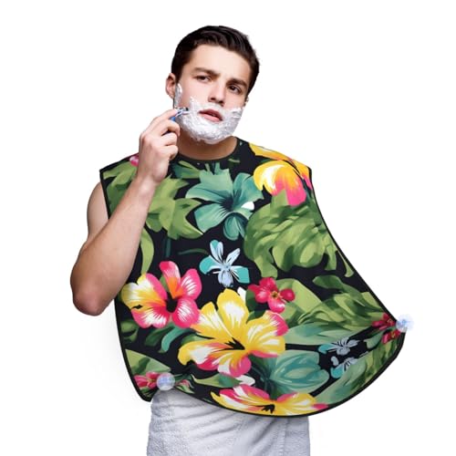 YQxwJL Hawaiian Flower Print Print Beard Bib Apron, Shaving Apron For Dad, Men'S Hair Catcher For Shaving Best Gifts For Dad