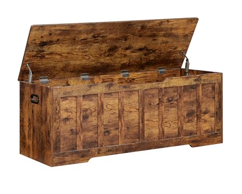 VANKILEY 51.2Storage chest extra large storage bench with 2 safety hinges Shoe Bench 51.2*15.7*19.1inches wooden trunk for bedroom livingroom entryway Supports 220 lb Easy Assembly(Rustic brown)