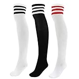 CHIC DIARY 3 paar Damen Mädchen Kinder Strümpfe Overknee Kniestrümpfe gestreifte Sportsocken College Socks Baumwollstrümpfe (Rot Streifen auf weiß+Schwarz Streifen auf weiß+ Weiß Streifen auf schwarz)