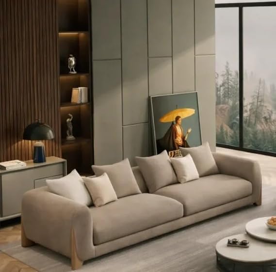 Boucle Teddy Fabric 3-Seater Sofa for Home with Pillows – Premium Comfortable Back for Living Room, Garden, Hallways (Light Brown)-picture-23