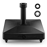COSTWAY Parasol Base with Wheels, 30KG Water and Sand Fillable Umbrella Stand, 32mm/48mm Heavy Duty Square Market Table Umbrella Holder for Patio Poolside Deck Garden