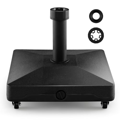 COSTWAY Parasol Base with Wheels, 30KG Water and Sand Fillable Umbrella Stand, 32mm/48mm Heavy Duty Square Market Table Umbrella Holder for Patio Poolside Deck Garden