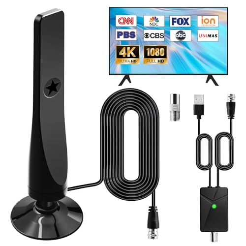 Indoor TV Aerial Antenna with Strong Signal UK High Gain Indoor Outdoor Aerial for Smart TV with Signal Booster Support 4K 1080P HD for HDTV VHF UGF DAB/FM Radio with 9.8ft Coax Cable
