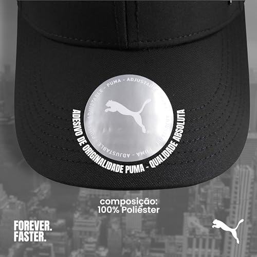 PUMA Boné Metal Cat Aba Curvada Respirável Faixa Ajustável Trucker Unissex Adulto, Preto, Único
