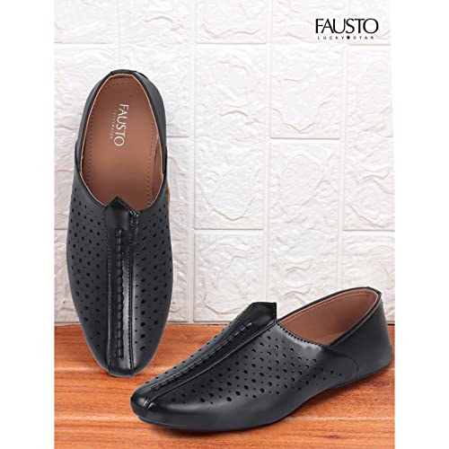 FAUSTO Men's Ethnic Traditional Juttis & Mojaris for Wedding|Ethnic|Occasions|Party|Fashion|Outdoor|Indoor|Lightweight|Shoes with Anti Skid TPR Sole