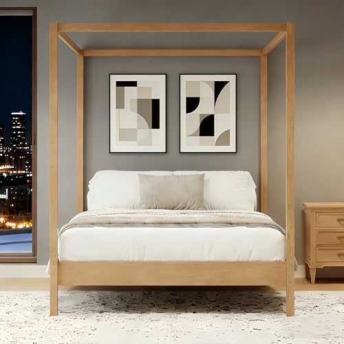 LUMISOL Canopy Bed Frame King Size, Solid Wood Four-Poster...