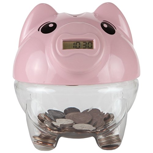 Lily's Home Kid's Money Counting Piggy Digital Coin Bank, Counts U.S. Pennies, Nickels, Dimes, Quarters, Half Dollars, and Dollar Coins, Ideal for Personal Savings, Learning or Play, Pink (5.5
