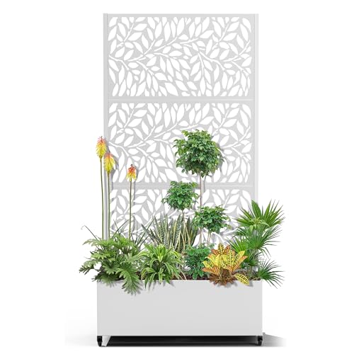 15.7"×70.9"×35.4" Metal Raised Garden Bed with Trellis and Wheels...