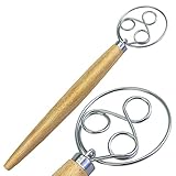 A Hearted Trend Wooden Dough Whisks, 13 Inch Premium Stainless Steel Batter Whisks, Multiuse Whisk...