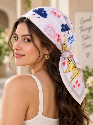 Image of Ravaiyaa - Attitude is everything Women Printed Silk Bandana 21 x 21 Inch Square Headband & Hair Wrap, Soft & Versatile | Fashion Neck Wrap