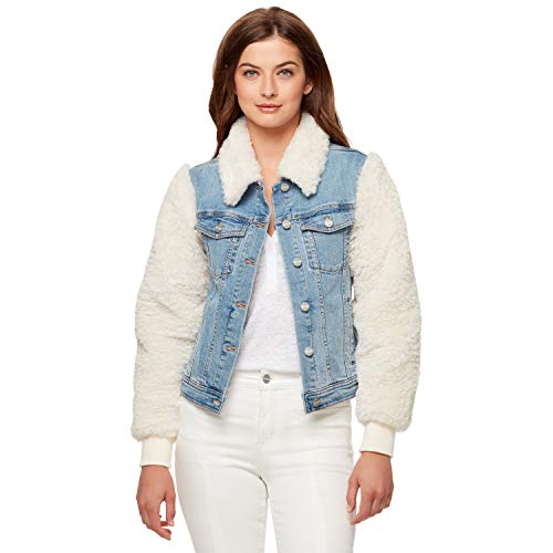 Sanctuary Women's Minka Denim Jacket, Heron - Faux Fur, Medium