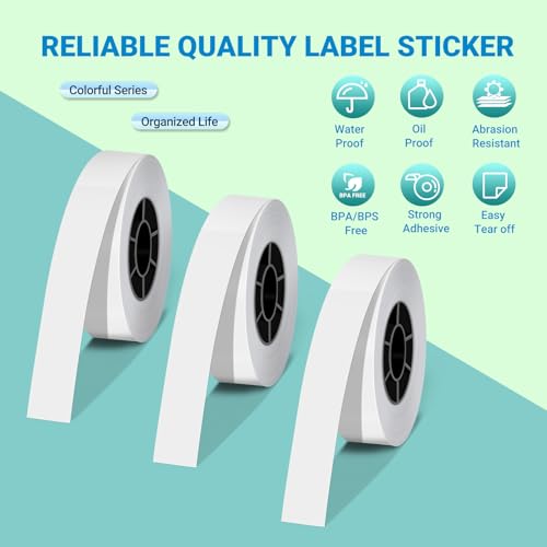 ORGBRO Etikettenband, Original Angepasstes X1 Thermodruck-Etikettenpapier 15mm×7m, Standard Kaschiertes Büro-Etikettenband-Ersatz, Selbstklebeetiketten, 3er Pack, Weiß
