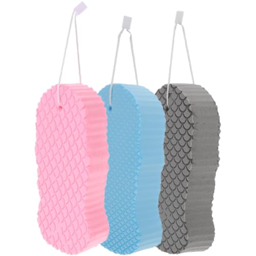 PAMINGONO 3 piezas Esponjas de Baño Infantiles Suaves y Prácticas para Recién Nacido Esponjas Exfoliantes Absorbentes Gris Azul y Rosa para Limpieza Corporal Eficaz