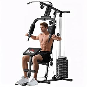 HOMCOM Station de Musculation Fitness – Collaboration Aosom.FR x FFHandball – avec 12 Blocs de Poids de 5,5 kg entraînement Complet – 135 x 103 x 210 cm