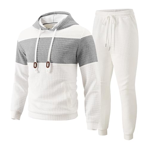 UOUA Mens Tracksuit 2 Piece Hoodie Sweatsuit Sets Casual Athletic Jogging Suits Waffle Jacquard Outfits2