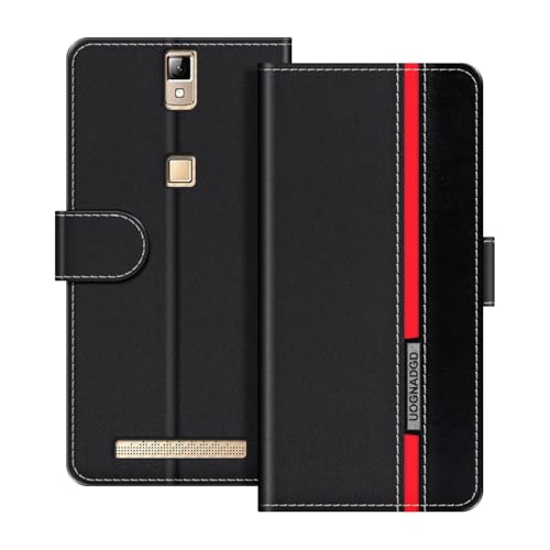 UOGNADGD Lederhülle Kompatibel mit Elephone P8000 Klappbares Portemonnaie-Hülle mit Magnetverschluss Ständer & Kartenfächern stoßfestem Schutz (Schwarz)