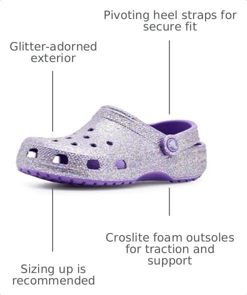 Image of Crocs Unisex Kids Classic Glitter Clogs (Little Kid /Big Kid) Purple 3 Little Kid Medium