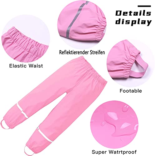 Foto von Chedin Unisex Regenhose Kinder, Regenhose Damen wasserdicht und Winddicht, Hose Atmungsaktiv Matschhose, ungefüttert Regenbundhose Überziehhose für Mädchen Jungen (134, Rosa)
