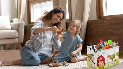 Image of Rectangular Kids Baskets,Farm Baskets for Kids .Waterproof PE Coating Cute Basket with Handles.Boys Bins,Gifts Box,Books Basket. (Farm)