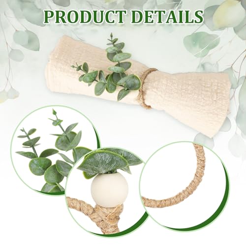 Jarthenaamcs J2441 Napkin Rings Set Of 30 Rustic Eucalyptus Leaf Rings Wood Bead Farmhouse Napkin Rings thumb #2