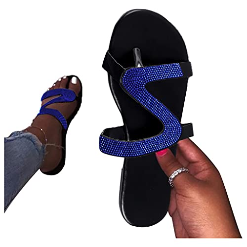 ZSpzx Summer Sandals For Women 2025,Women's Flat Sandals, Rhinestone Slippers Open Toe Low Heel Glitter Bling Sparkly Dressy Slip-on Outdoor Strap Slide On Slides Walking Casual Sexy Shoes for Beach4