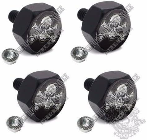 4 Black Billet Hex LIC Fastener License Plate Frame Tag Bolts for Skull & Bones Model-PYT-8888-4144