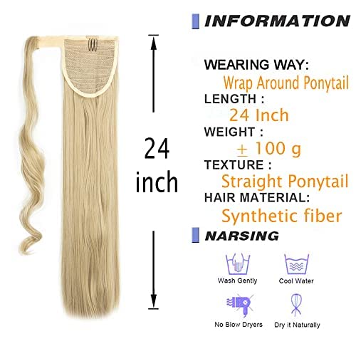 Miniatura 7 de OMGREAT Extensiones de cabello largo de 24 pulgadas, cola de caballo lacio con cordón, extensiones de cabello largo envolvente para mujer (mezcla de