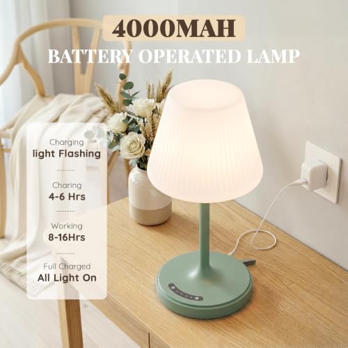 Image of Waterproof Shower Lamp Outdoor Cordless Table Lamp, 3-Color Dimmable -Green | 4000mAh, touch, weighted base, bathroom shower light, patio dinner, RV camping, charge your phones, memory night light