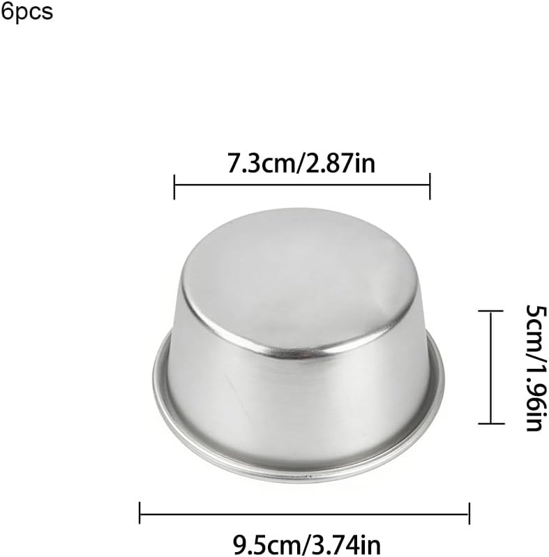 6 Packs Popover Pan， Large Individual Muffin Mold, Aluminium Pudding Cup, Chocolate Molten Mould, Raspberry Souffle Baking Maker, Brownie Tumbler -for Pie, Egg Tart, Cake (Size 3.4"x 2")