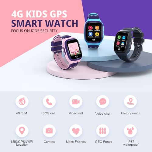Image of Tixpc 4G Kids Smart Watch Girls with GPS Tracker Location Video Call Cell Phone SOS Calling Voice Chat Camera Alarm Clock Touch Screen SmartWatch Gifts for Age 5-12 Kids (Pink)