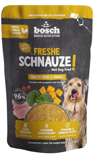 Bozal Bosch Freshe, Pollo con Calabaza y brócoli 1 x 250 g, Comida húmeda Suave al Vapor para Perros, pienso Completo Completo con Alto Contenido de Carne, 250 g de Comida para Perros