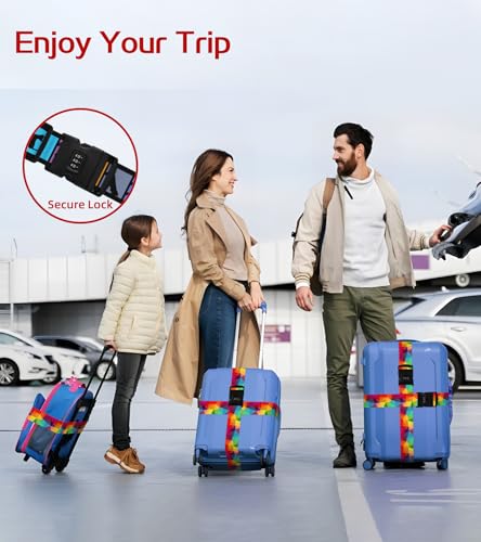 Image of Luggage Straps for Suitcases Travel Belt Luggage Band with Lock Heavy Duty Traveling Luggage Identifier Colorful Rainbow Cute Women Girls Unique Accesory Personalized